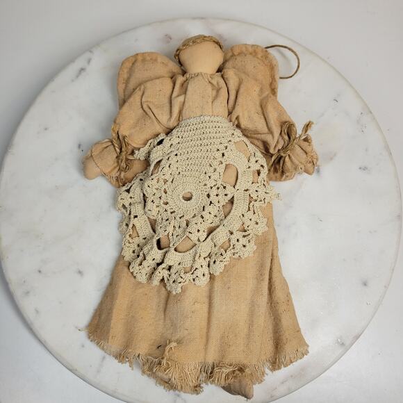 Vintage Folk Art Primitive Angel Doll 11" Handmade Crochet Christmas Ornament - Picture 1 of 12